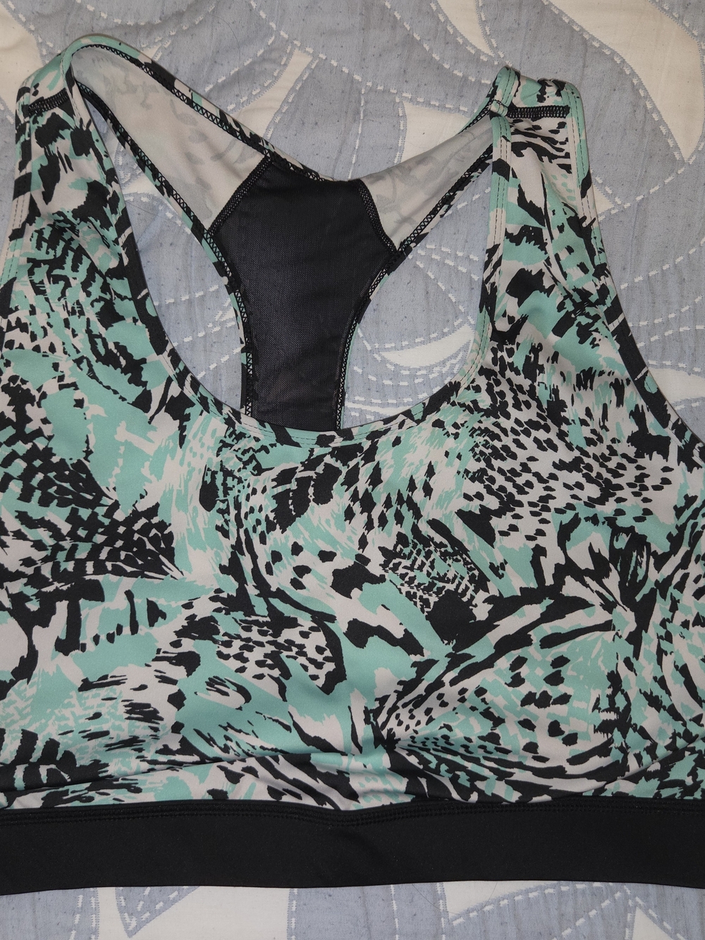 LuLaRoe Mint and Black Abstract Racerback Sports Bra